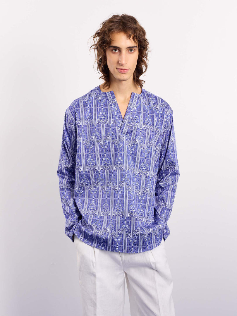 Blue Patterned Satin Pullover