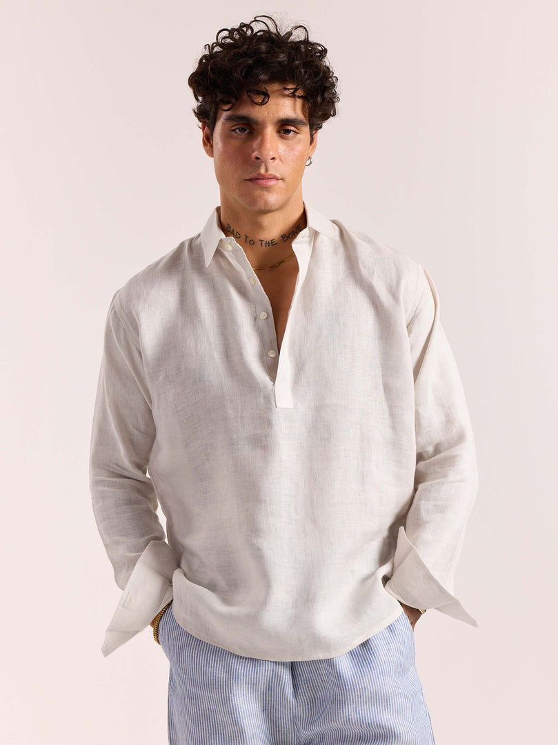 Almond White Linen Pullover