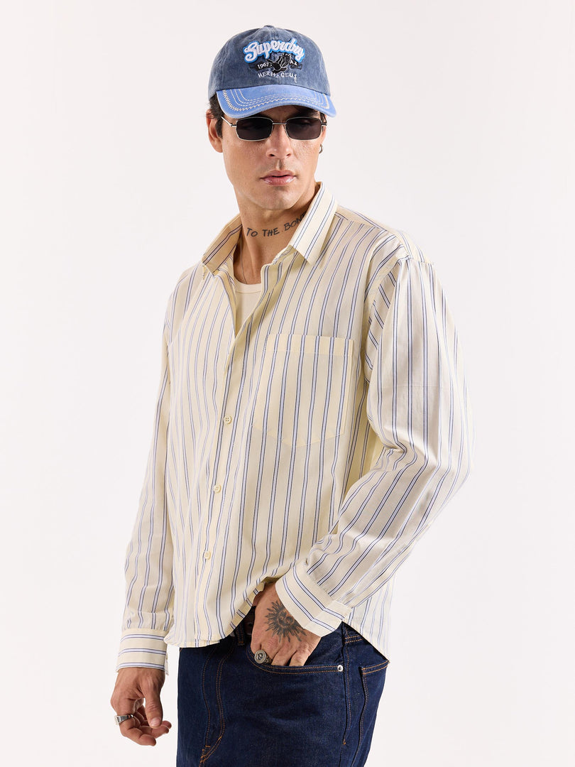 Powder Yellow Striped Poplin Oversized Shirt