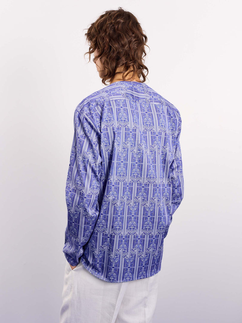 Blue Patterned Satin Pullover