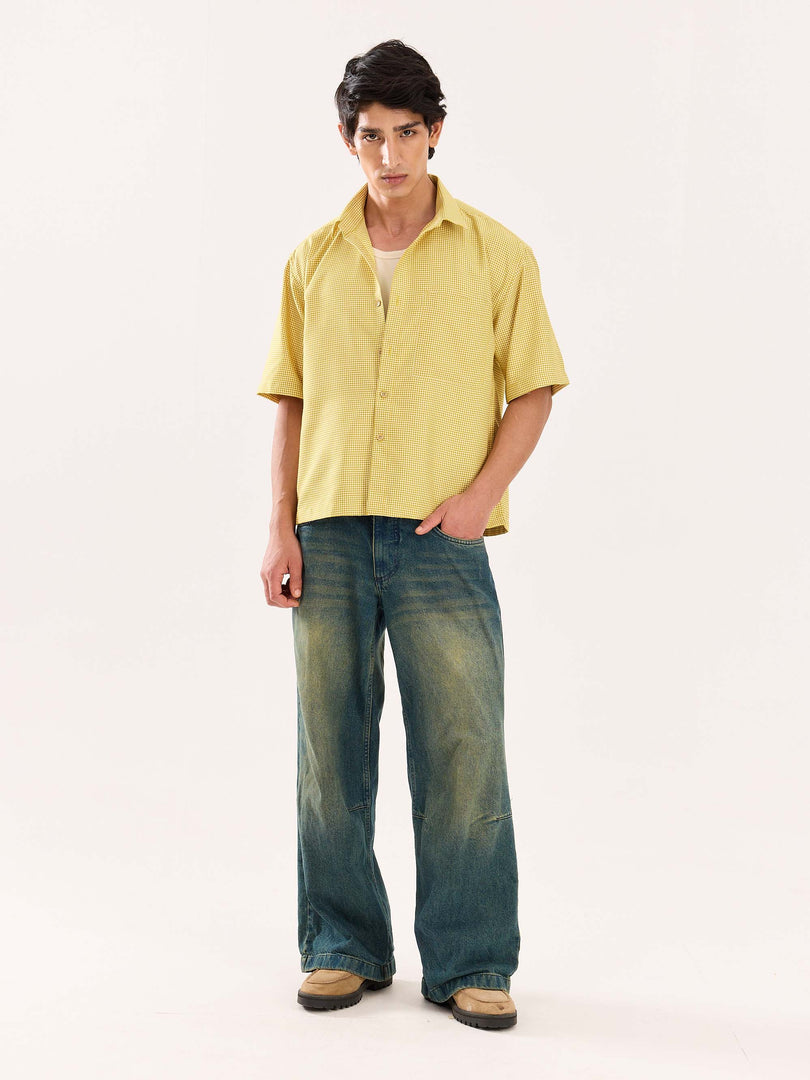 Mustard Checkered Cropped Shirt (Pre-Order)