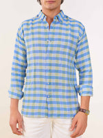 Load image into Gallery viewer, Blue &amp; Green Checked Irish Linen Shirt
