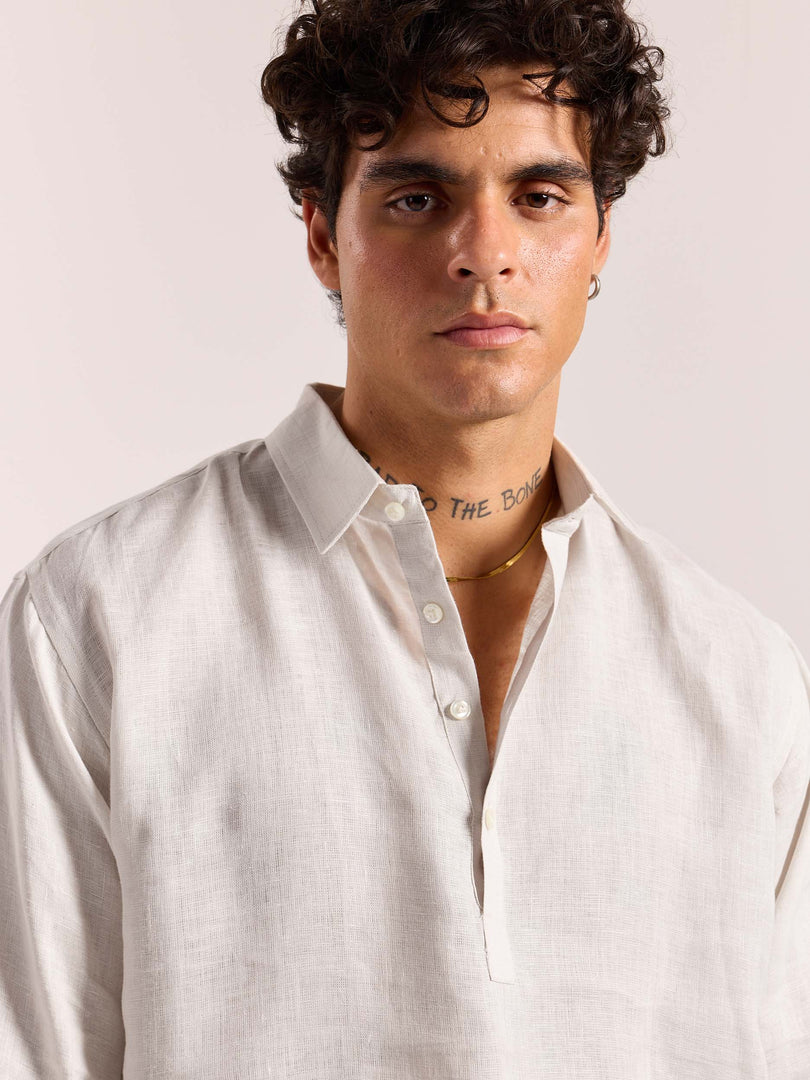 Almond White Linen Pullover