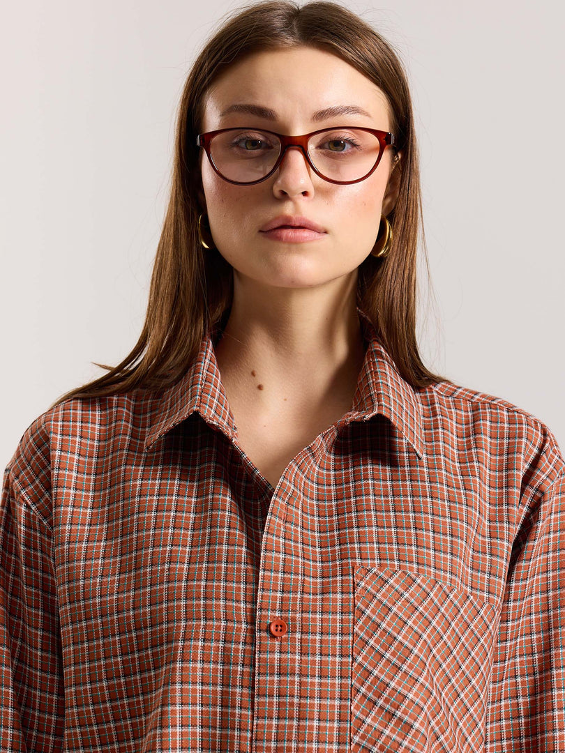 Rust Orange Checkered Oversized Cropped Shirt