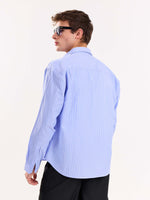 Load image into Gallery viewer, Blue Pinstripe Poplin Cropped Shirt ( Pre-Order )