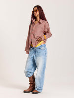 Load image into Gallery viewer, Red &amp; Black Checkered Oversized Cropped Shirt