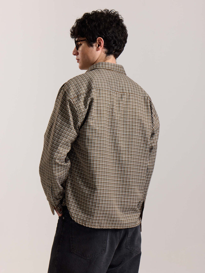 Brown Checkered Oversized Cropped Shirt