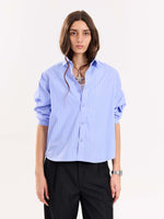 Load image into Gallery viewer, Blue Pinstripe Poplin Cropped Shirt ( Pre-Order )