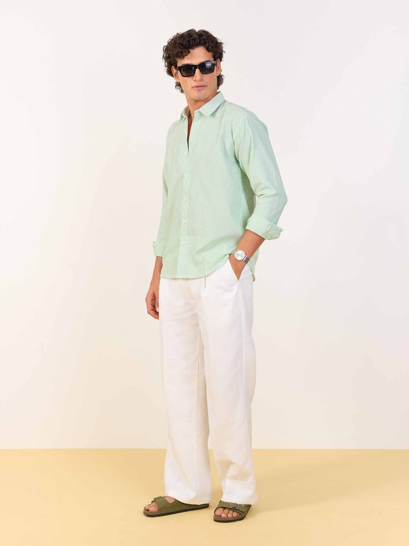 Relaxed Fit Green Striped Shirt