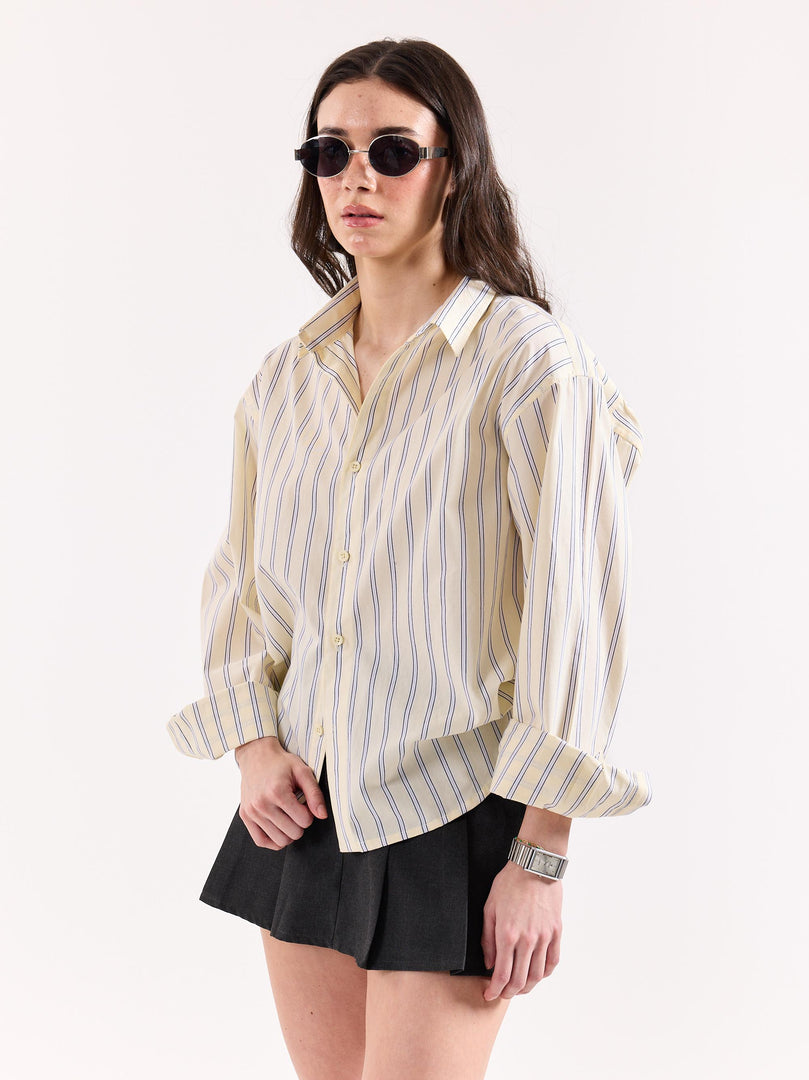 Powder Yellow Striped Poplin Oversized Shirt
