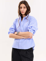 Load image into Gallery viewer, Blue Pinstripe Poplin Cropped Shirt ( Pre-Order )