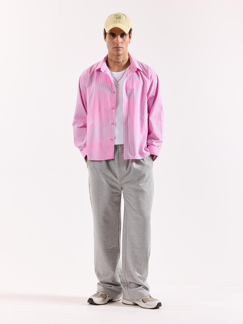 Pink Striped Poplin Oversized Shirt