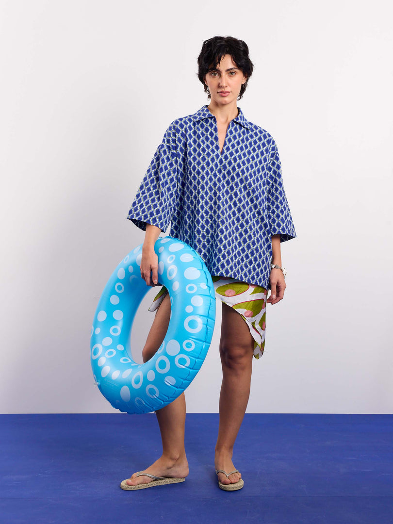 Blue & Green Geometrical Printed Pullover