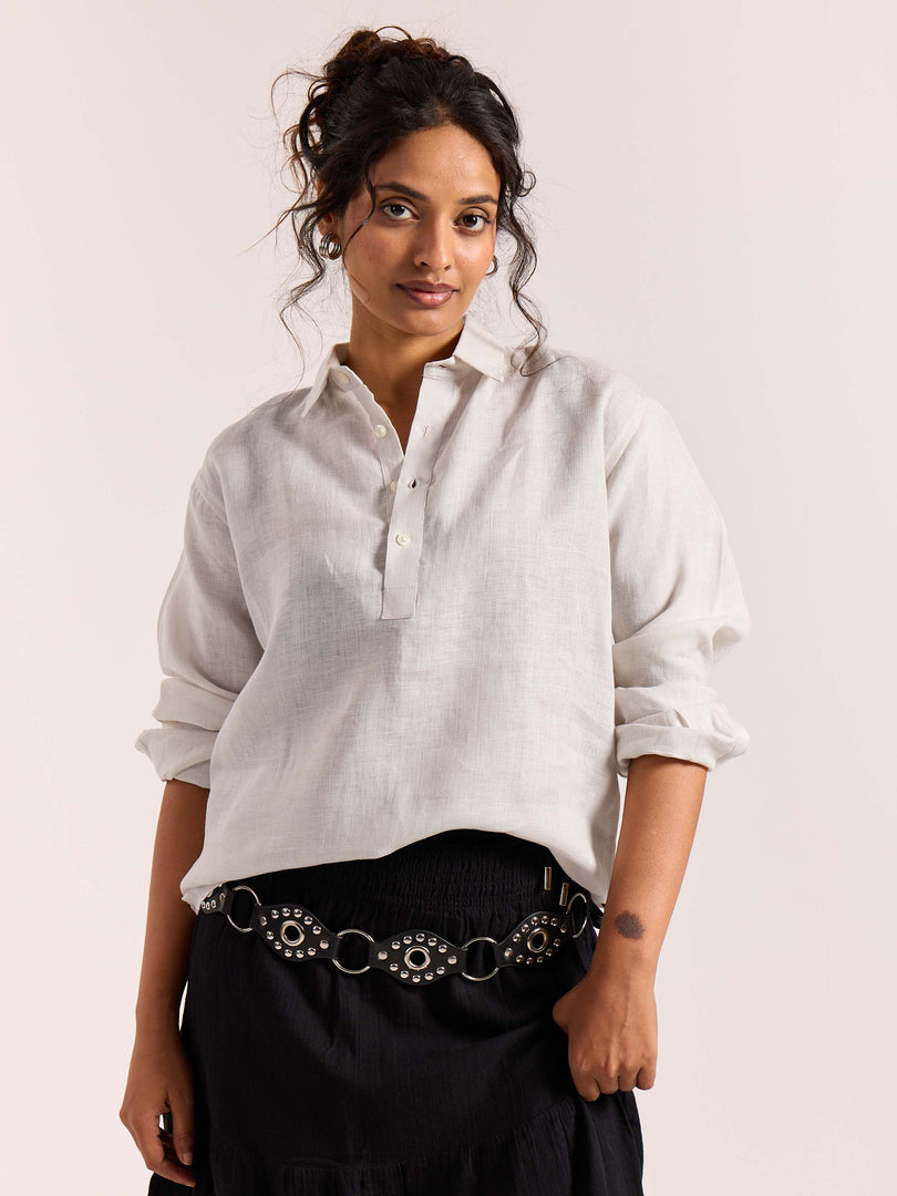 Almond White Linen Pullover