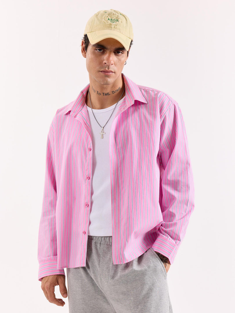 Pink Striped Poplin Oversized Shirt
