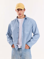 Load image into Gallery viewer, Blue Checkered Oversized Cropped Shirt