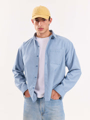 Blue Checkered Oversized Cropped Shirt