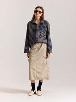 Load image into Gallery viewer, Dark Blue &amp; Beige Checkered Oversized Cropped Shirt