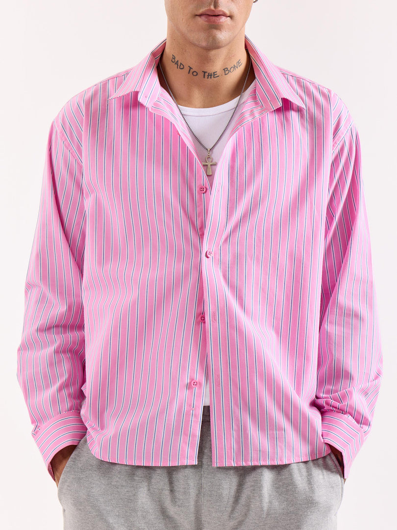 Pink Striped Poplin Oversized Shirt