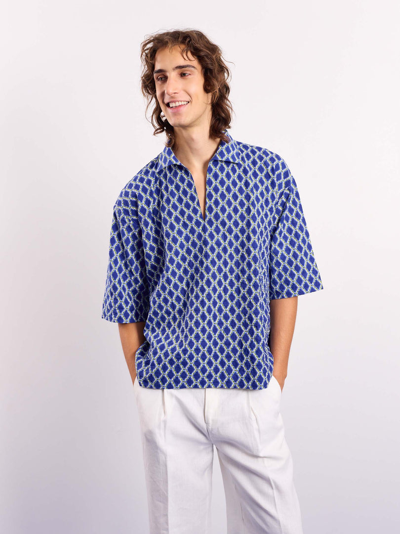 Blue & Green Geometrical Printed Pullover