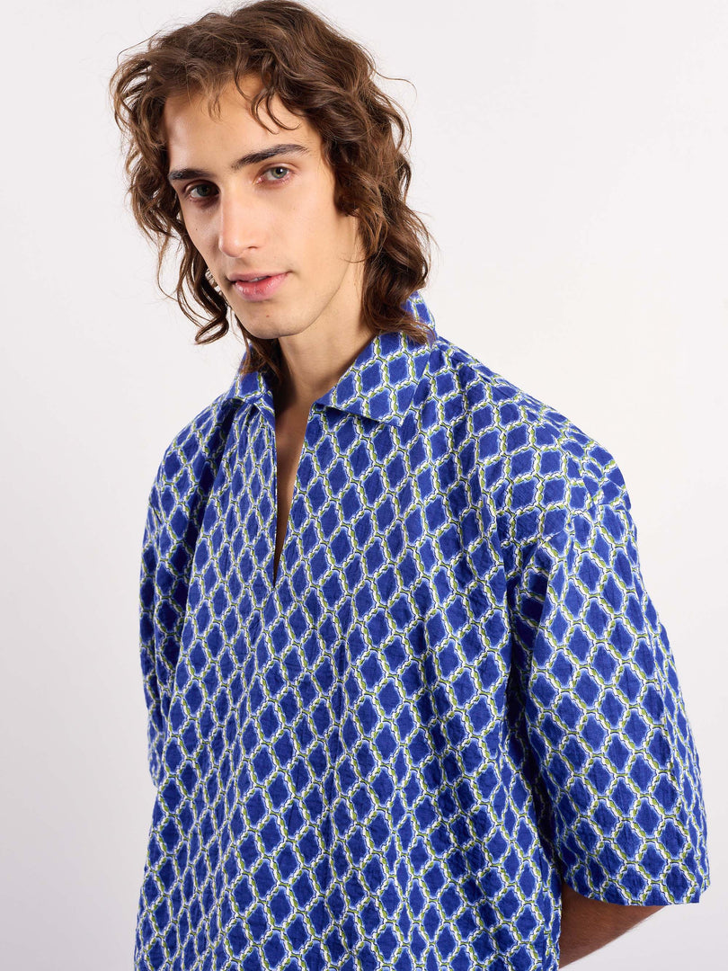 Blue & Green Geometrical Printed Pullover