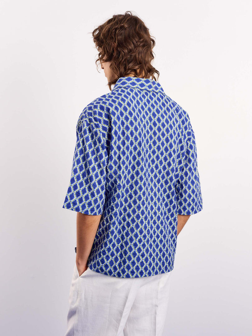 Blue & Green Geometrical Printed Pullover