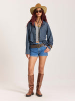 Load image into Gallery viewer, Blue &amp; Grey Checkered Oversized Cropped Shirt