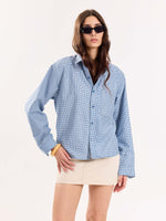 Load image into Gallery viewer, Blue Checkered Oversized Cropped Shirt