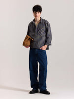 Load image into Gallery viewer, Dark Blue &amp; Beige Checkered Oversized Cropped Shirt