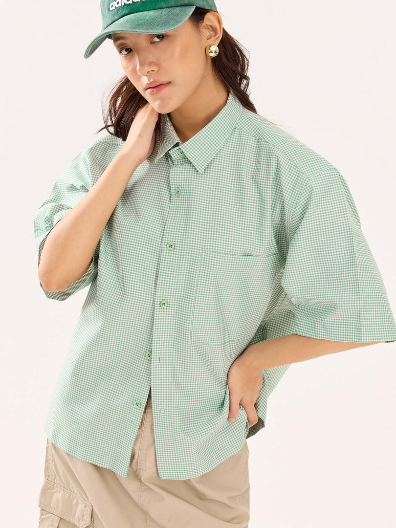 Green Checkered Cropped Shirt (Pre-Order)