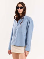 Load image into Gallery viewer, Blue Checkered Oversized Cropped Shirt