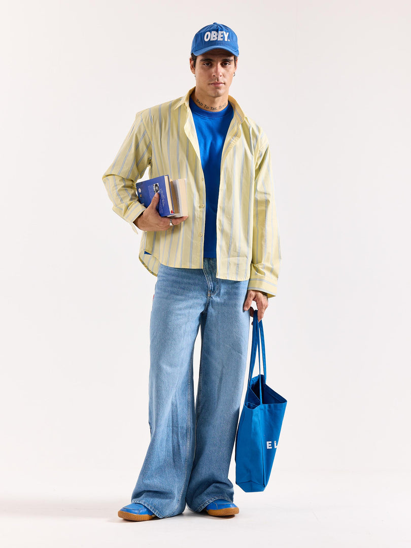 Butter Yellow & Blue Striped Poplin Oversized Shirt