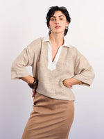 Load image into Gallery viewer, Beige Contrasting Collar Pullover
