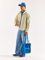 Load image into Gallery viewer, Butter Yellow &amp; Blue Striped Poplin Oversized Shirt