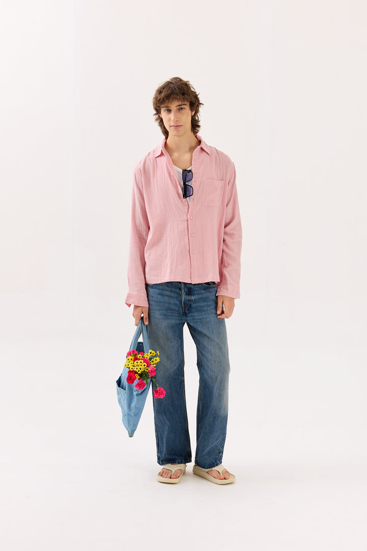 Pastel Pink Gauze Holiday Shirt
