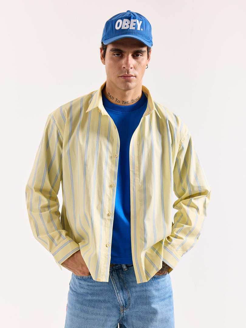 Butter Yellow & Blue Striped Poplin Oversized Shirt