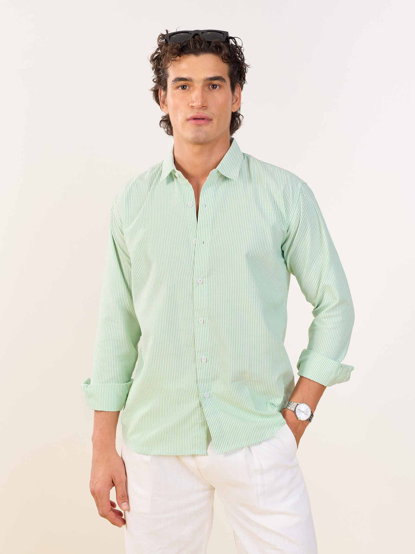 Relaxed Fit Green Striped Shirt