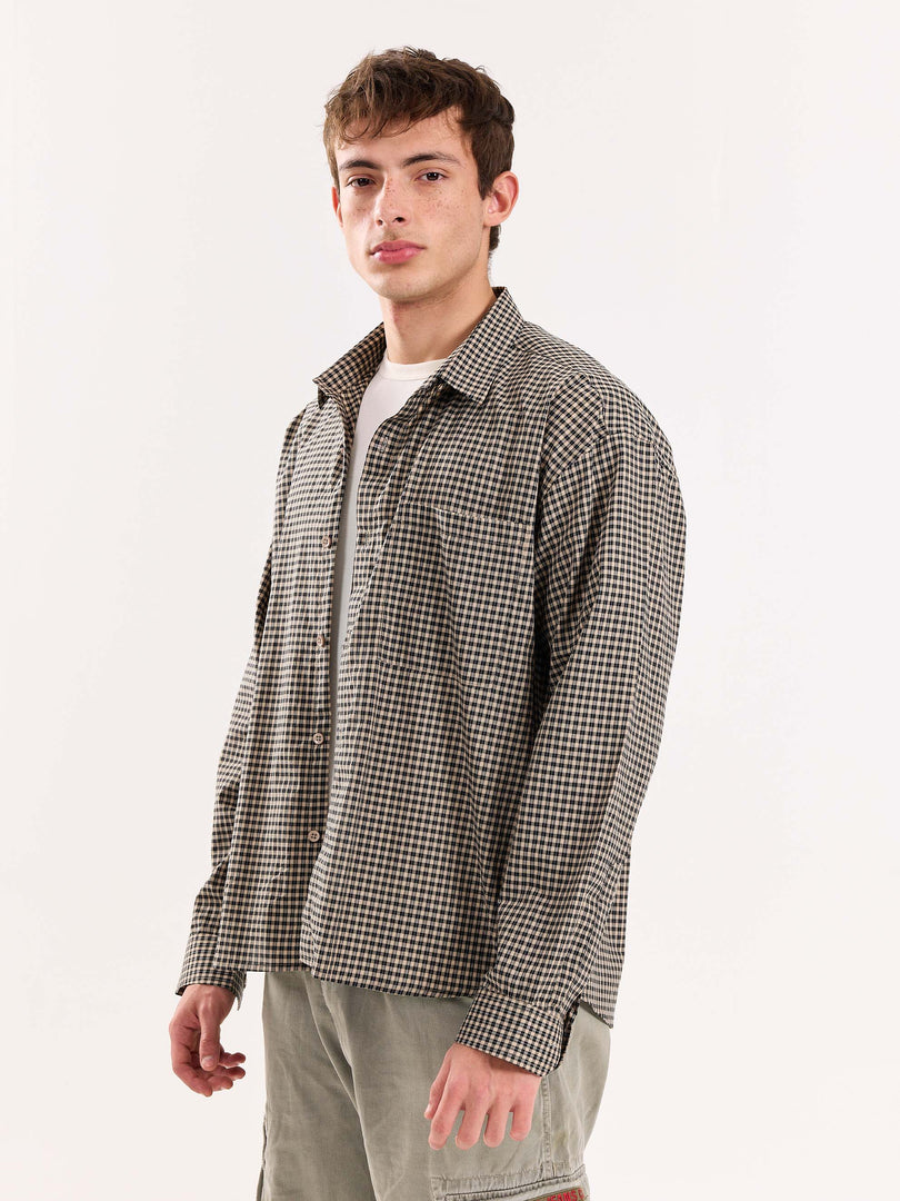 Black & Beige Checkered Cropped Shirt