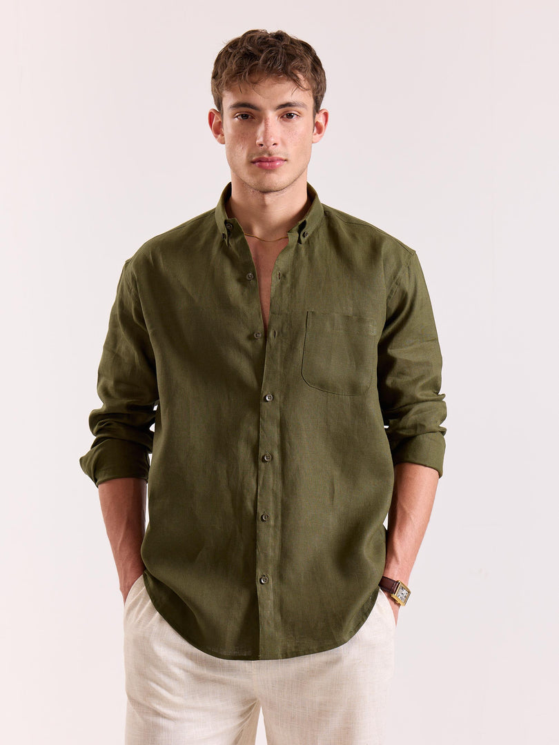 Olive Irish Linen Shirt