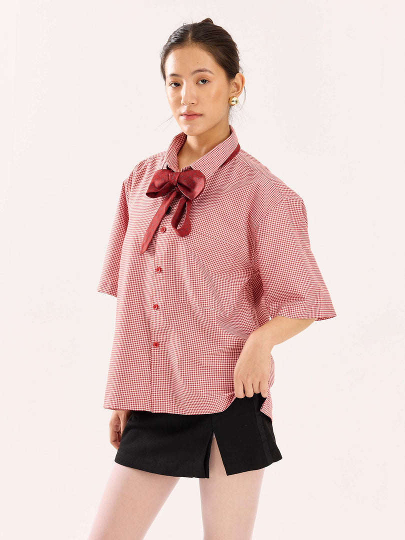 Red Checkered Cropped Shirt (Pre-Order)