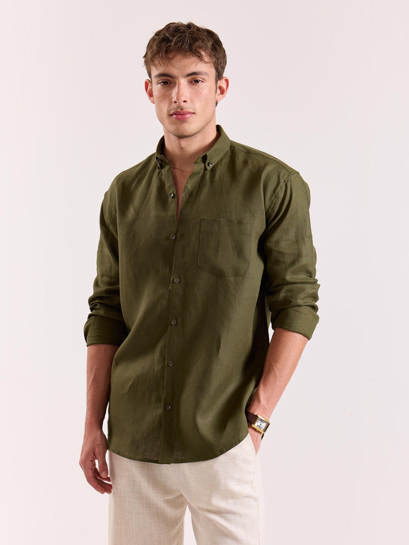 Olive Irish Linen Shirt