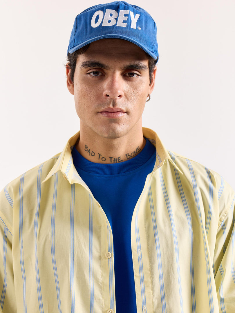 Butter Yellow & Blue Striped Poplin Oversized Shirt