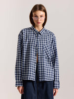 Load image into Gallery viewer, Navy Blue &amp; White Checkered Oversized Cropped Shirt