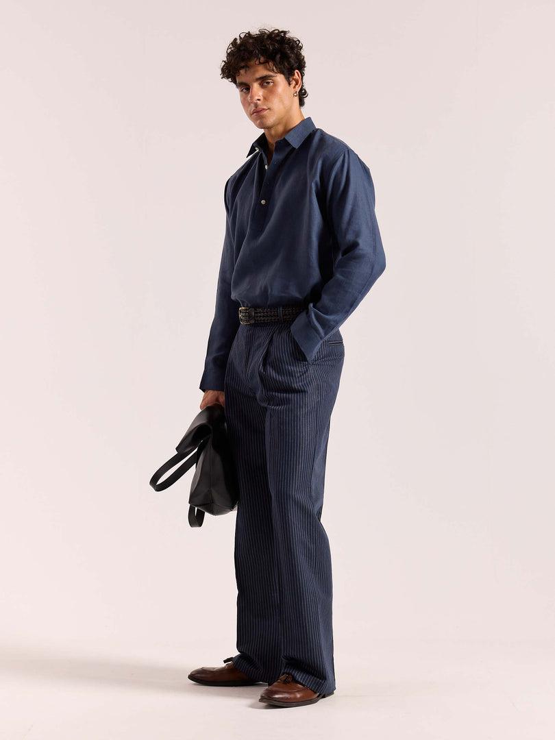 Dark Blue Linen Pullover