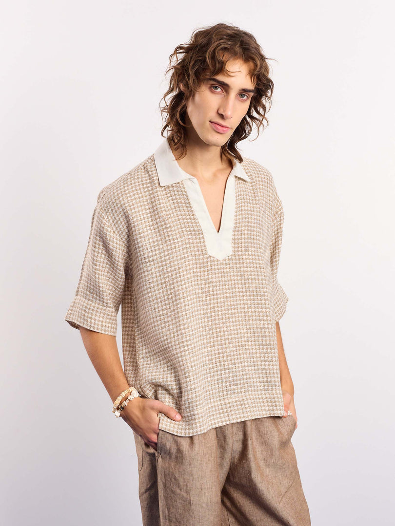 Beige Contrasting Collar Pullover