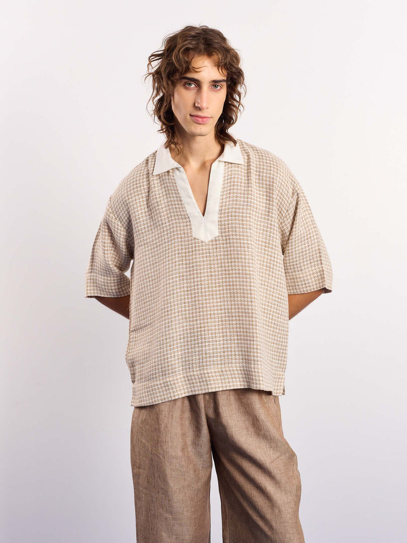 Beige Contrasting Collar Pullover