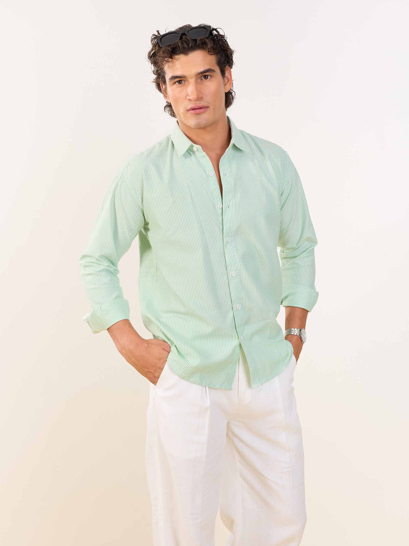 Relaxed Fit Green Striped Shirt