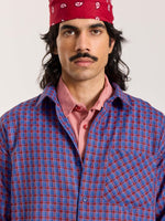 Load image into Gallery viewer, Blue &amp; Red Checkered Oversized Cropped Shirt