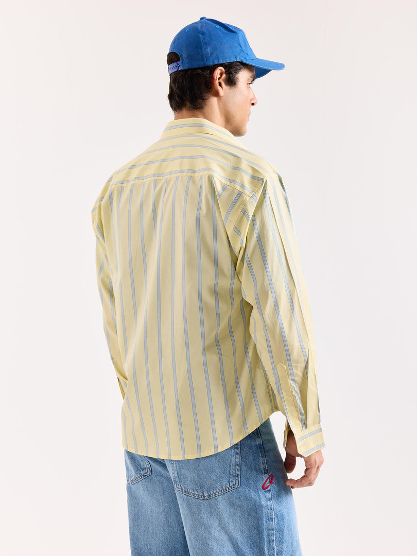 Butter Yellow & Blue Striped Poplin Oversized Shirt