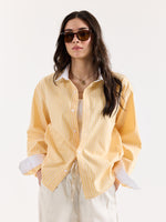 Load image into Gallery viewer, Light Yellow Striped Contrast Collar Oversized Shirt